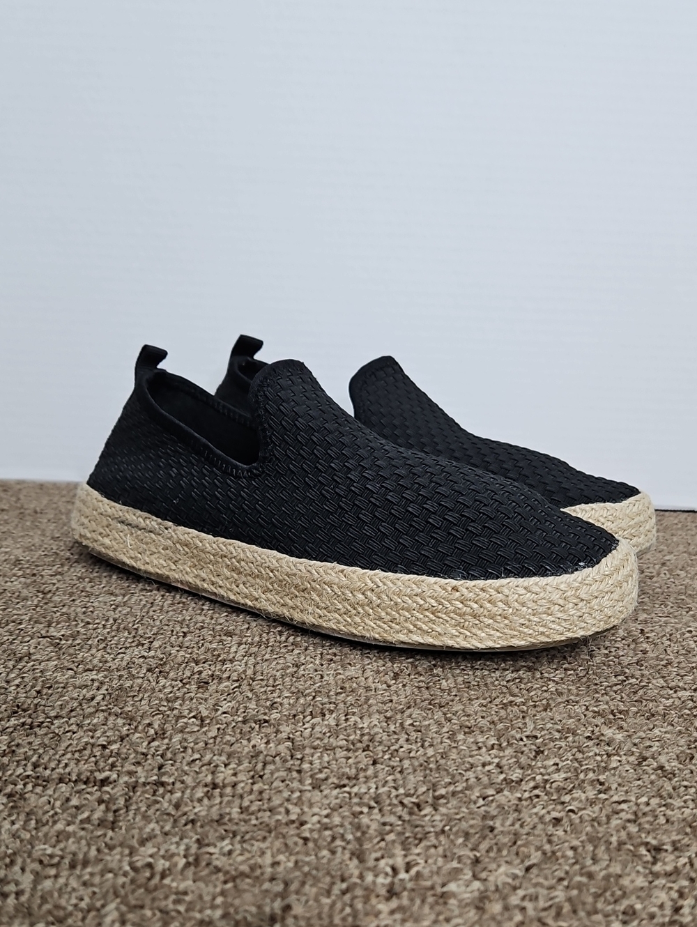 Enjoiya Journey Black Woven Jute Espadrilles Slipon Shoes Sz 39 / 9